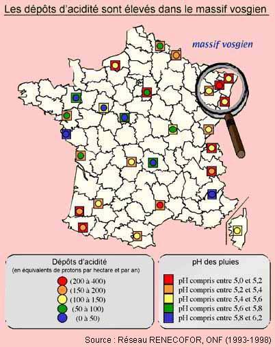 Carte de France des dépôts acides