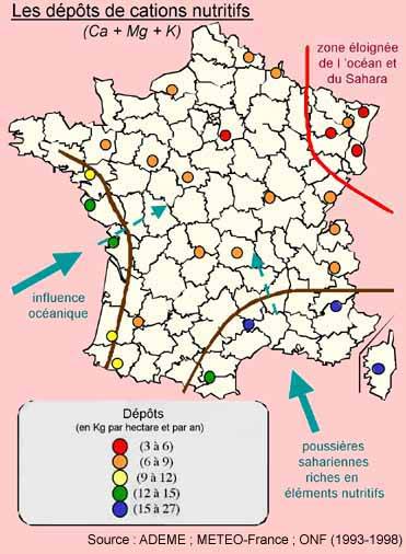 Carte de France des dépôts de cations